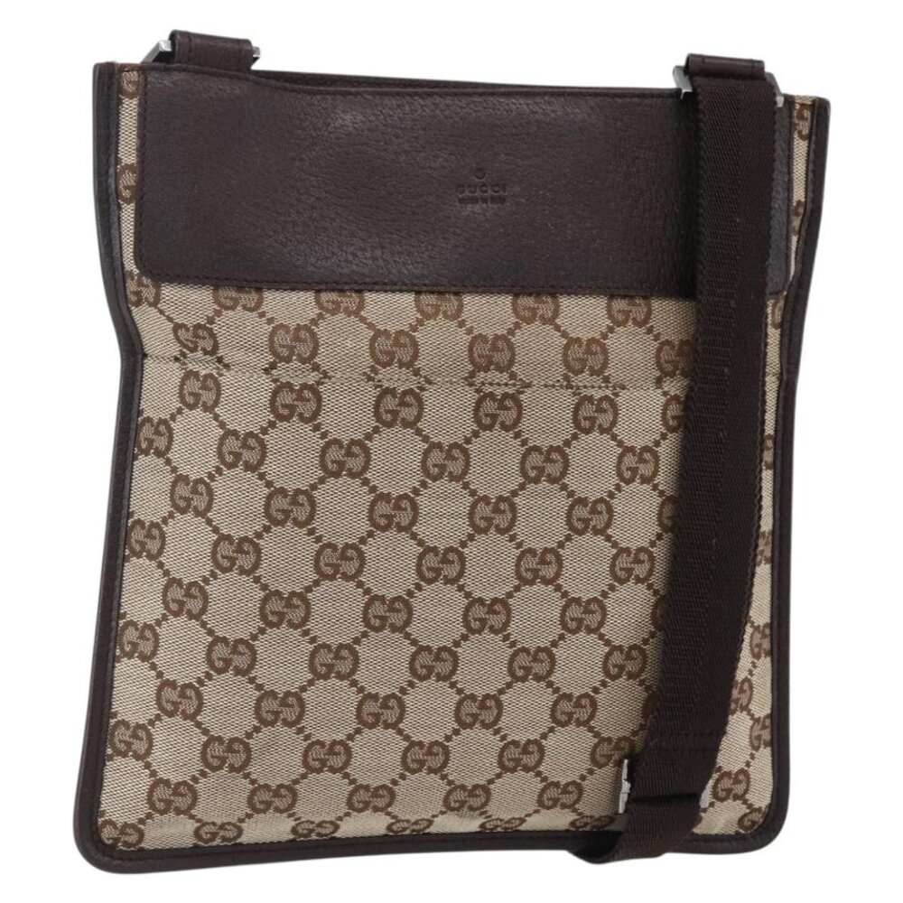 Authentic GUCCI GG Canvas Shoulder Bag Beige Silver 27639